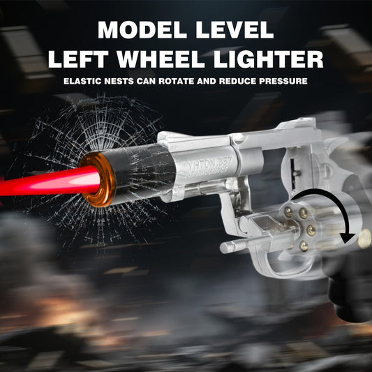 Butane Lighter with Adjustable Blue Flame, Wheel, Pistol and Revolver Styles