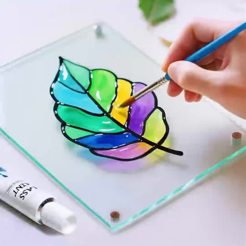 Stained Glass Painting Kit 12 Colors Acrylic Paint Set with 3 Brushes – Non-Toxic Window Glass Paint for Wine Glasses Ceramic Mugs, Professional Art Supplies for Adults Artists Painting Enthusiasts