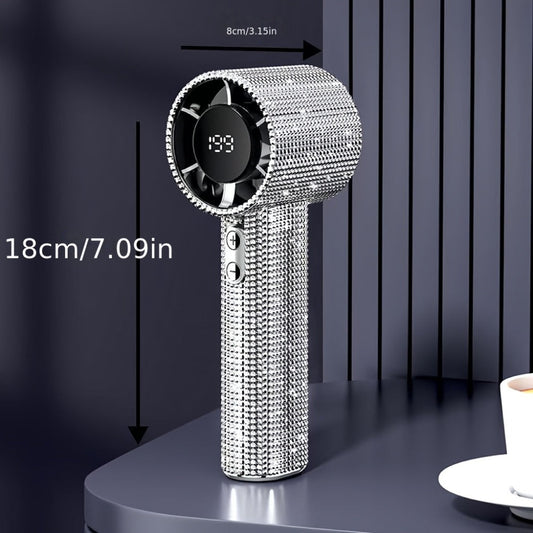 Handheld Mini Fan with Rhinestone Finish, USB-C Charging and Adjustable Speed