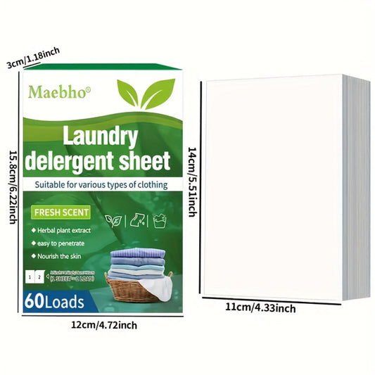 Laundry Detergent Sheets, Fresh Scent, Liquid-Free Format for 60 Loads