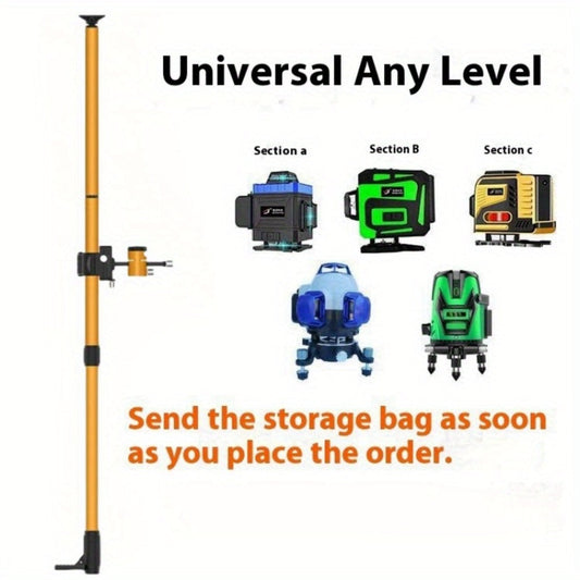 Telescopic Laser Level Pole, 3.4 m or 5.8 m, with 1/4-20 Mount and 5/8-11 Adapter