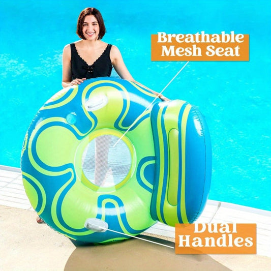 Inflatable Pool Float Sofa Chair with Backrest, Mesh Seat & Cup Holder for Adults & Teens
