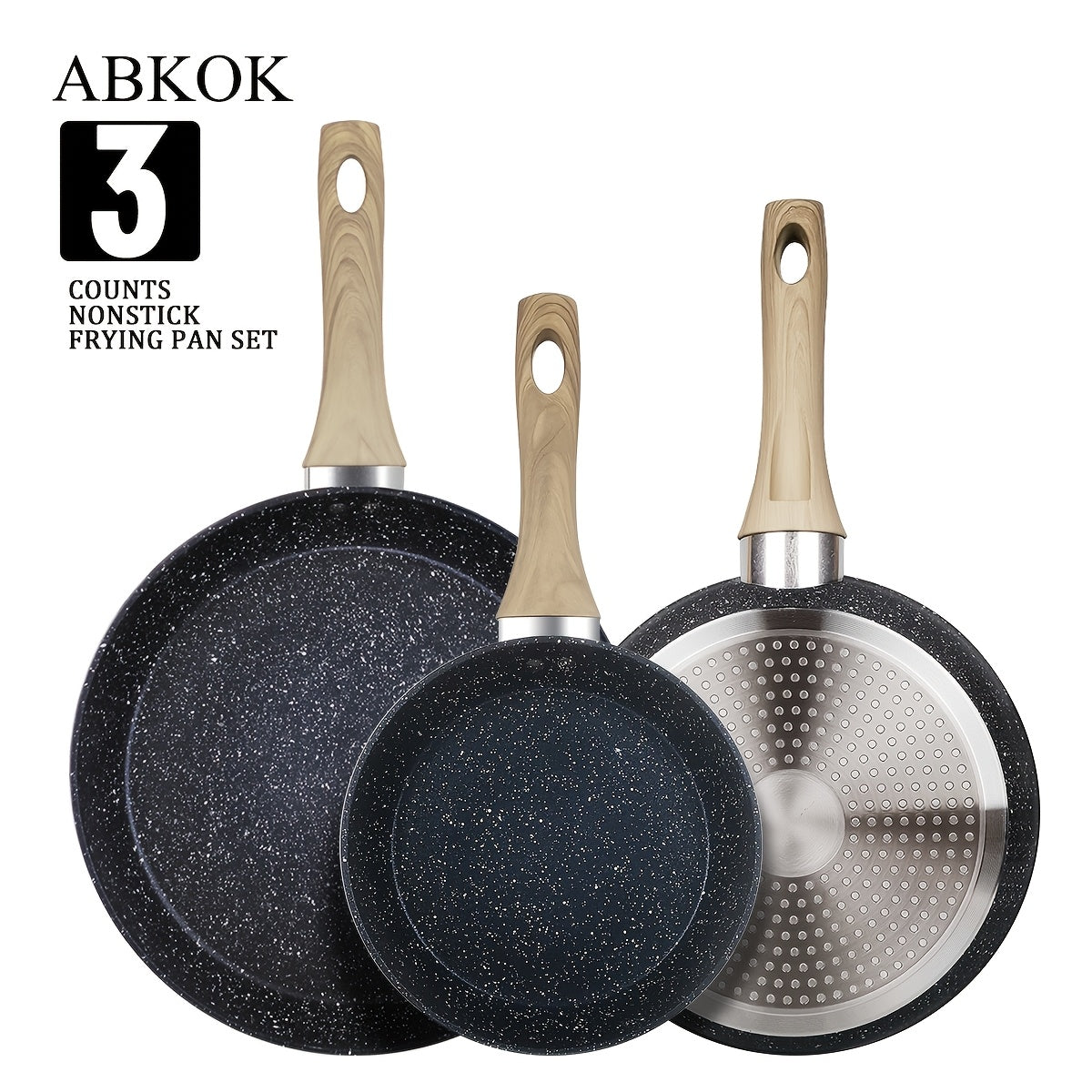 Non-Stick Frying Pan Set 3-Piece 7 9.5 11 Inch – Dishwasher Safe Skillet Set with Insulated Handle | Induction Compatible Home Kitchen Pans in Beige Grey & Black | Durable Even-Heating Cookware