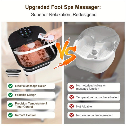Foldable Foot Spa Bath with 20 Massage Rollers, Touchscreen and Remote