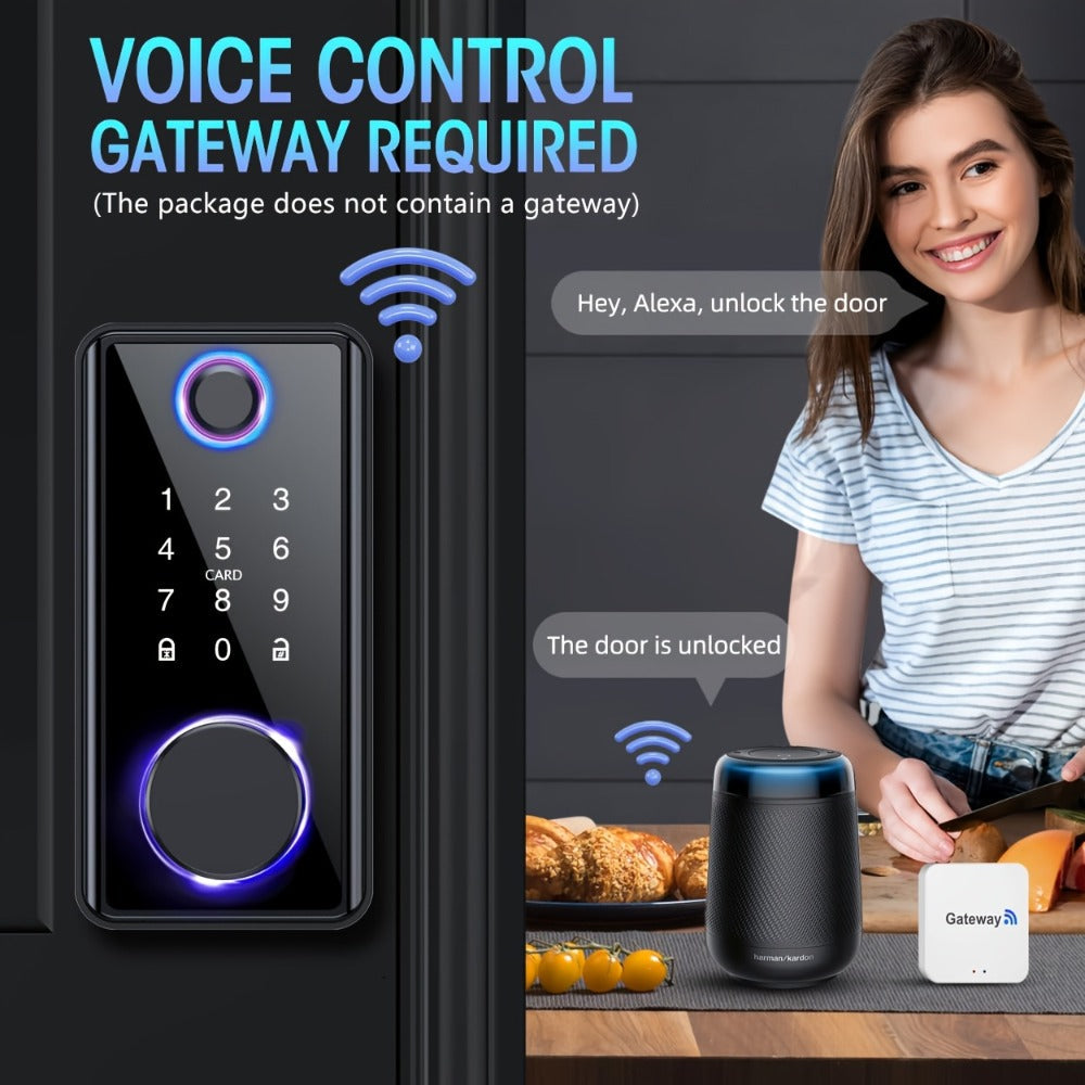 5-in-1 Smart Door Lock with 100 Fingerprints & IC Card - Fingerprint, Passcode, App & Key Keyless Entry for Home, Hotel & Apartment, Multi-User Access, Remote Management, Easy DIY Install