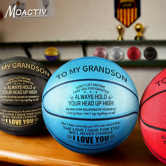 Size 7 PU Basketball with Pump, Color Options & Son or Grandson Message Designs