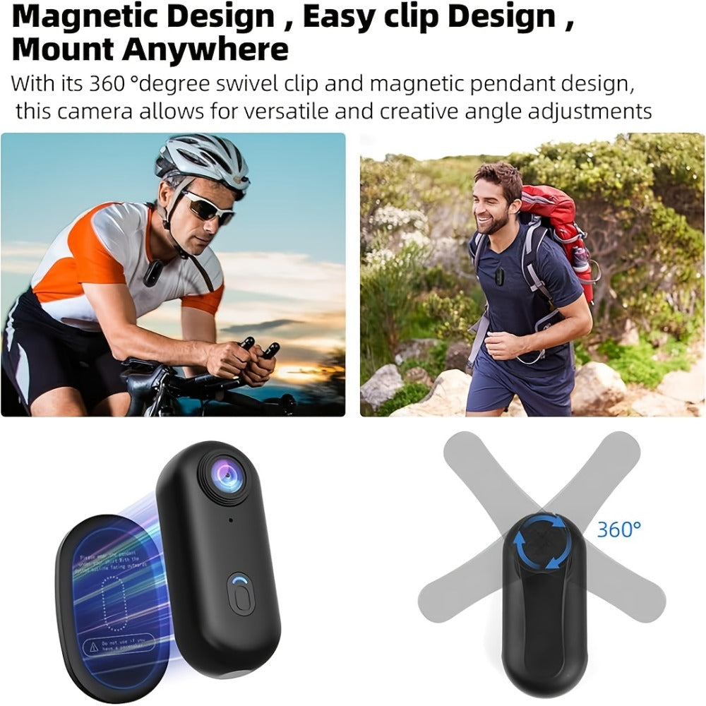 Thumb Size 1080P Body Camera Wearable Clip-On Sports Cam – 1.25oz Magnetic Mount, 150-Min Battery, 360° Rotating Clip for Work, Travel, Fishing, Pet Monitoring, Cycling & Outdoor Activities | POV Recorder