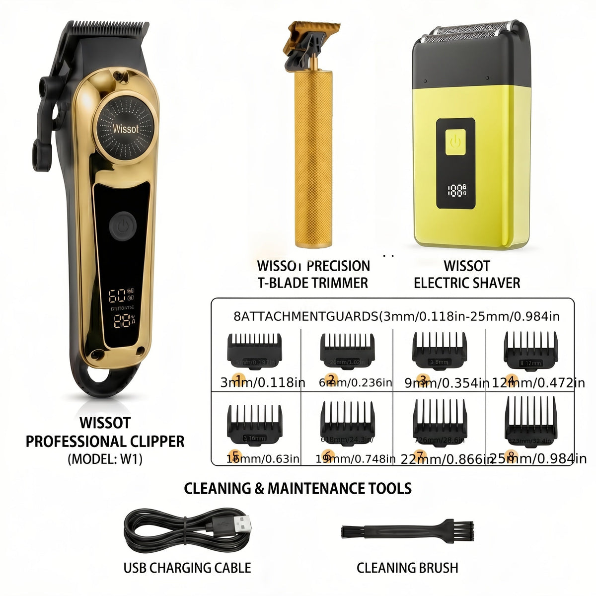 3-in-1 Grooming Kit for Men — Electric Hair Clipper, Nose Hair Trimmer & Shaver Set, USB Rechargeable Lithium Battery Cordless, 2 3 4-Piece Options, Black & Golden, Gift for Husband Boyfriend Father