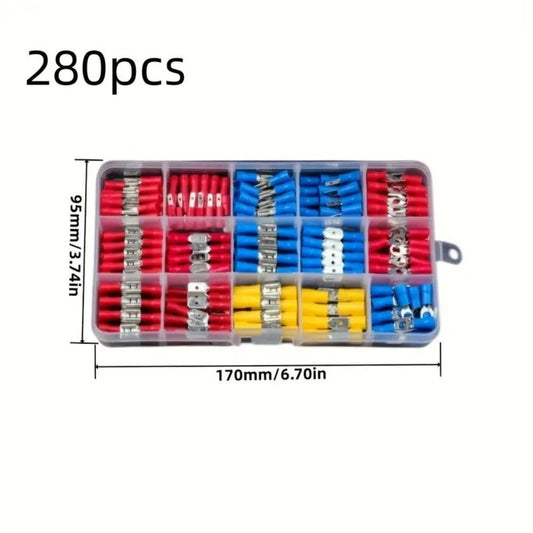 Electrical Crimp Terminal Kit, 280 Insulated Ring, Fork, Spade and Butt Connectors