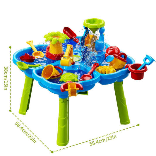 4-in-1 Sand & Water Table for Toddlers, Outdoor Sensory Activity Table with Beach Toys