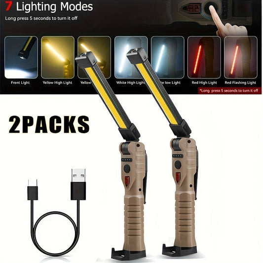 COB LED Work Lights, USB Rechargeable with Hanging Hooks and Multi-Pack Options