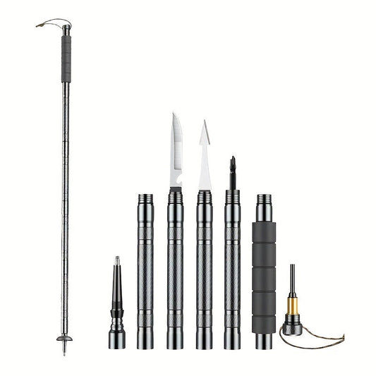 Folding Hiking Staff with Compass and Fire Starter, Aluminum or Stainless Steel