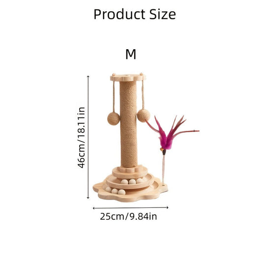 Sisal Cat Scratching Post with Solid Wood Base - Standard, Mushroom & Dolphin Styles, Teaser Wand
