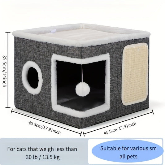 Foldable Cat Cube House for Indoor Rest and Play, Four Style Options