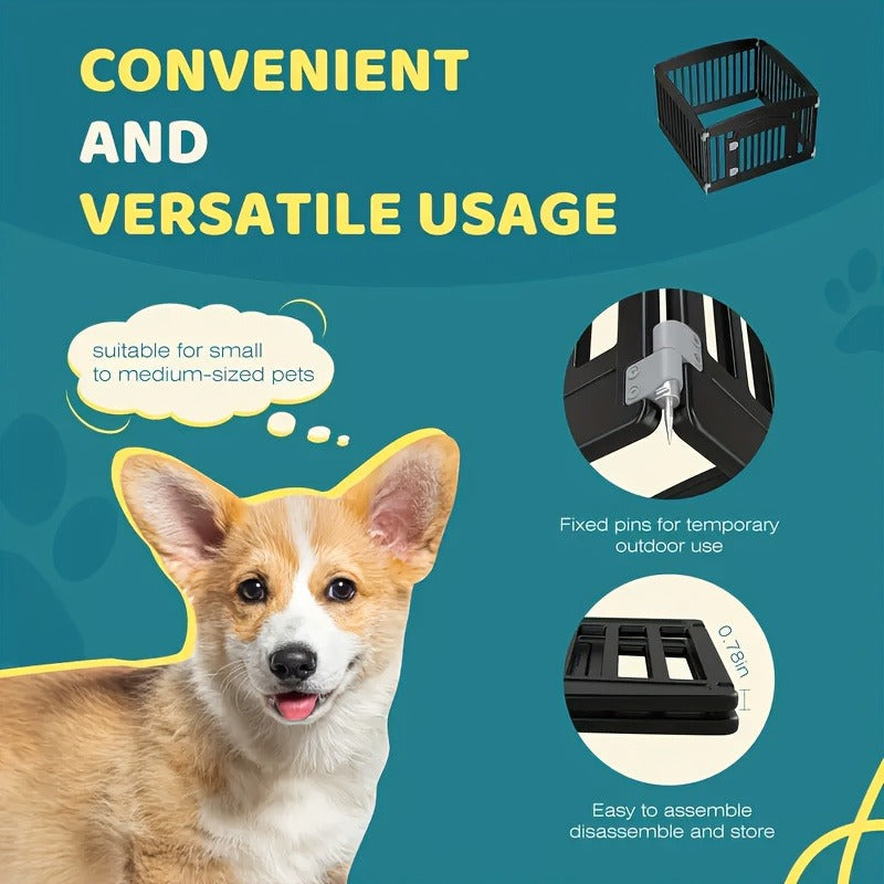 Dog Pen 4 Panel with Non-Slip Bottom & Safety Locking Door - Portable Expandable Indoor Outdoor Pet Pen for Medium Dogs & Puppies, Lightweight Durable Puppy Enclosure in Black & White