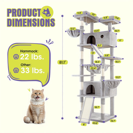 Cat Tree Tower Multi-Level for Indoor Cats - Sisal Scratching Posts, Perches, Hammock & Condo