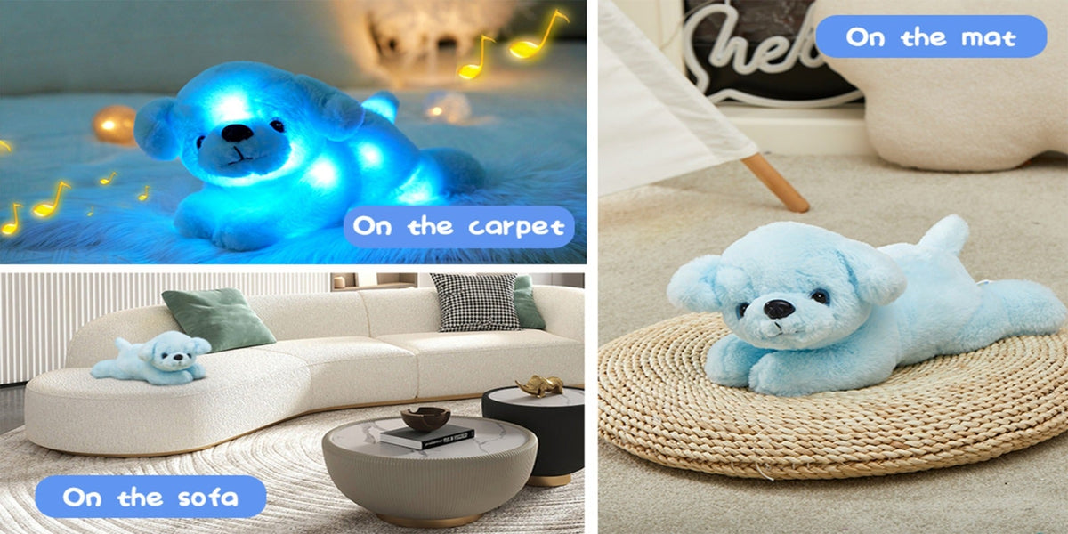 Light-Up Musical Blue Puppy Plush Toy — Glowing Stuffed Animal Dog with Sound & Lights for Kids, Toddlers, Girls & Boys | Soft Cuddly Plush Doll | Birthday Christmas Easter Gift | Room Decor