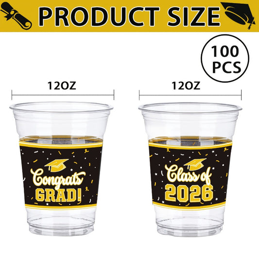Graduation Plastic Mugs 100-Pack, 14 oz Party Cups in 6 Colors