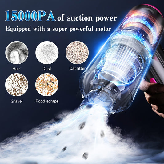 Cordless Car Vacuum Cleaner with USB Charging & Blow Function, Gray