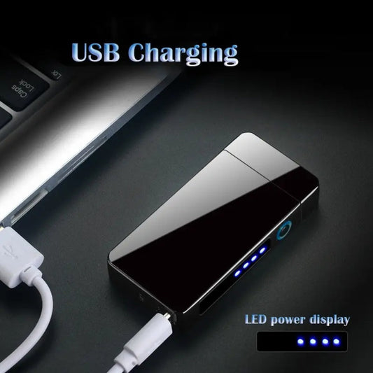 Dual Arc USB Electric Lighter with Touch Sensor, LED Power Display and Metal Body, 3 Colors