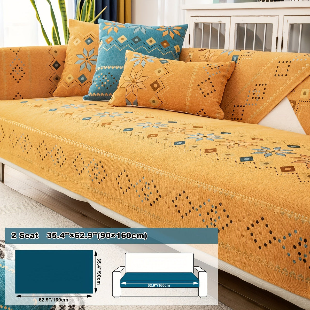 Boho Chenille Sofa Cover Non-Slip Jacquard Woven Couch Slipcover Pet Friendly Machine Washable 2 3 4 Seat Backrest Grey White Orange Bohemian Style