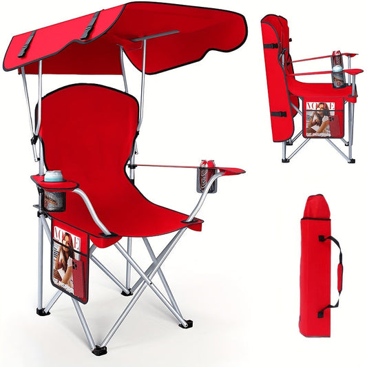 Folding Camping Chair with Adjustable Canopy and 600D Oxford Fabric