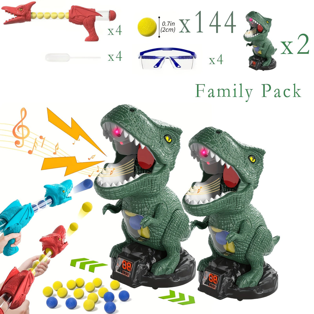 Dinosaur Shooting Toy Set for Kids – Air Pump Foam Bullet Blaster with Moving Dinosaur Targets | Twin Pistol, Family Pack & Launcher Editions | Hand-Eye Coordination | Ages 3-9 Gift