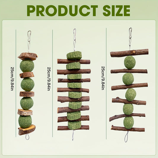 Grass Cake Chew Toys for Hamsters & Rabbits, Hanging Strings, 3-Piece Set