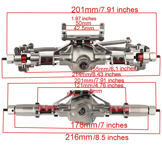 Metal Axle Upgrade Kit for 1/10 RC Crawlers, CNC Aluminum Front and Rear Straight Axles, SCX10 90046 90047