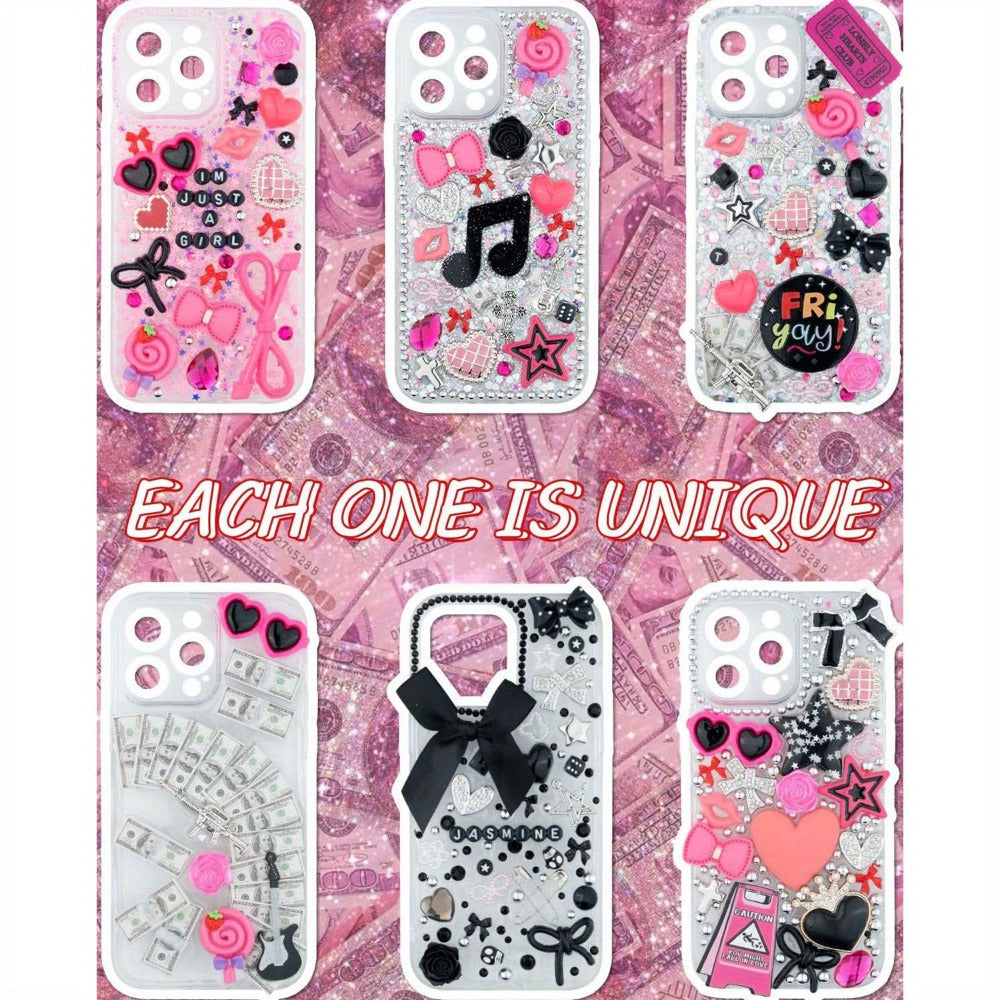 1050pcs Junk Case Charms Kit Kawaii DIY Phone Case Decoration – Bow Charms Letter Beads Flatback Pearls Rhinestones Resin Alloy Coquette Y2K Aesthetic Decor for Teen Girls – Nail Art Craft Supplies