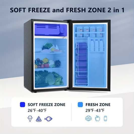 Mini Fridge with Freezer, 7-Position Thermostat, Reversible Door & Adjustable Feet