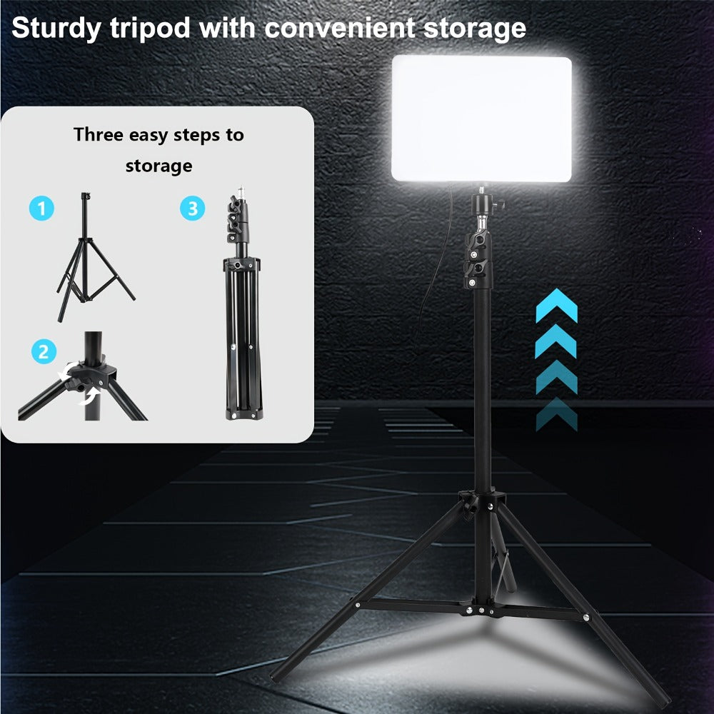 Square Fill Light Kit 10 Inch with Metal Ball Head & 15 Inch Extension Rod, Adjustable Tripod, 3 Color Modes, USB Powered LED Video Lighting for Home Studio, Recording, Live Streaming & Photography