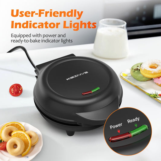 Mini Donut Maker with 7 Nonstick Slots for Homemade Breakfast, Snacks & Desserts