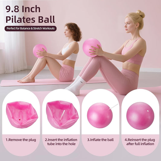 Pilates Kit, 14-Piece Pink Set with Ring, 2 Balls, 5 Resistance Bands and Yoga Block