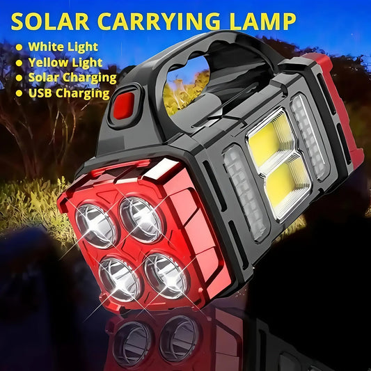 Solar Rechargeable LED Flashlight with USB-C Charging, Power Bank and Adjustable Focus