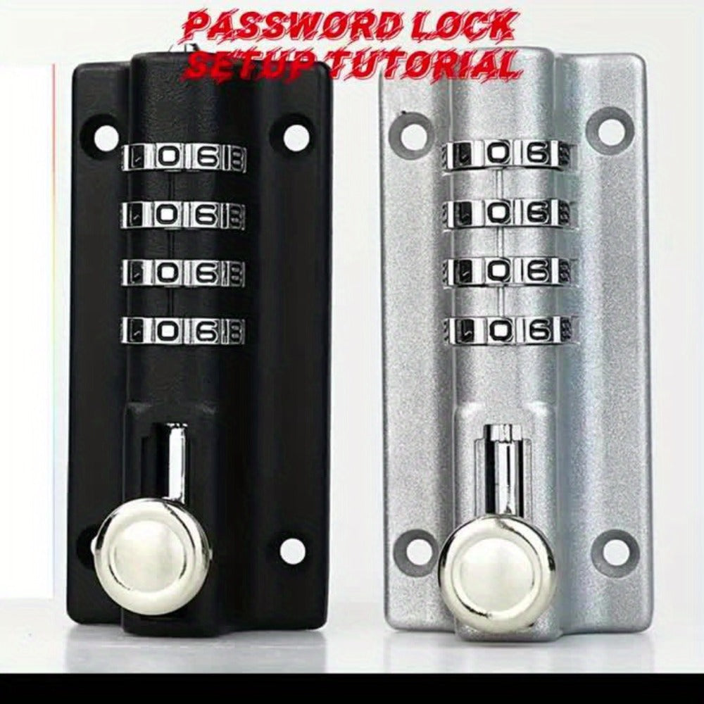 Combination Bolt Lock 4-Digit Heavy Duty Zinc Alloy Sliding Security Lock – Keyless Door Bolt with Screwdriver Set for Shed Gate Fence & Outdoor Doors, Black