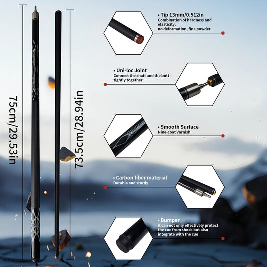 Pool Cue with Carbon Fiber Shaft, 57-Inch Two-Piece Design & 13 mm Tip