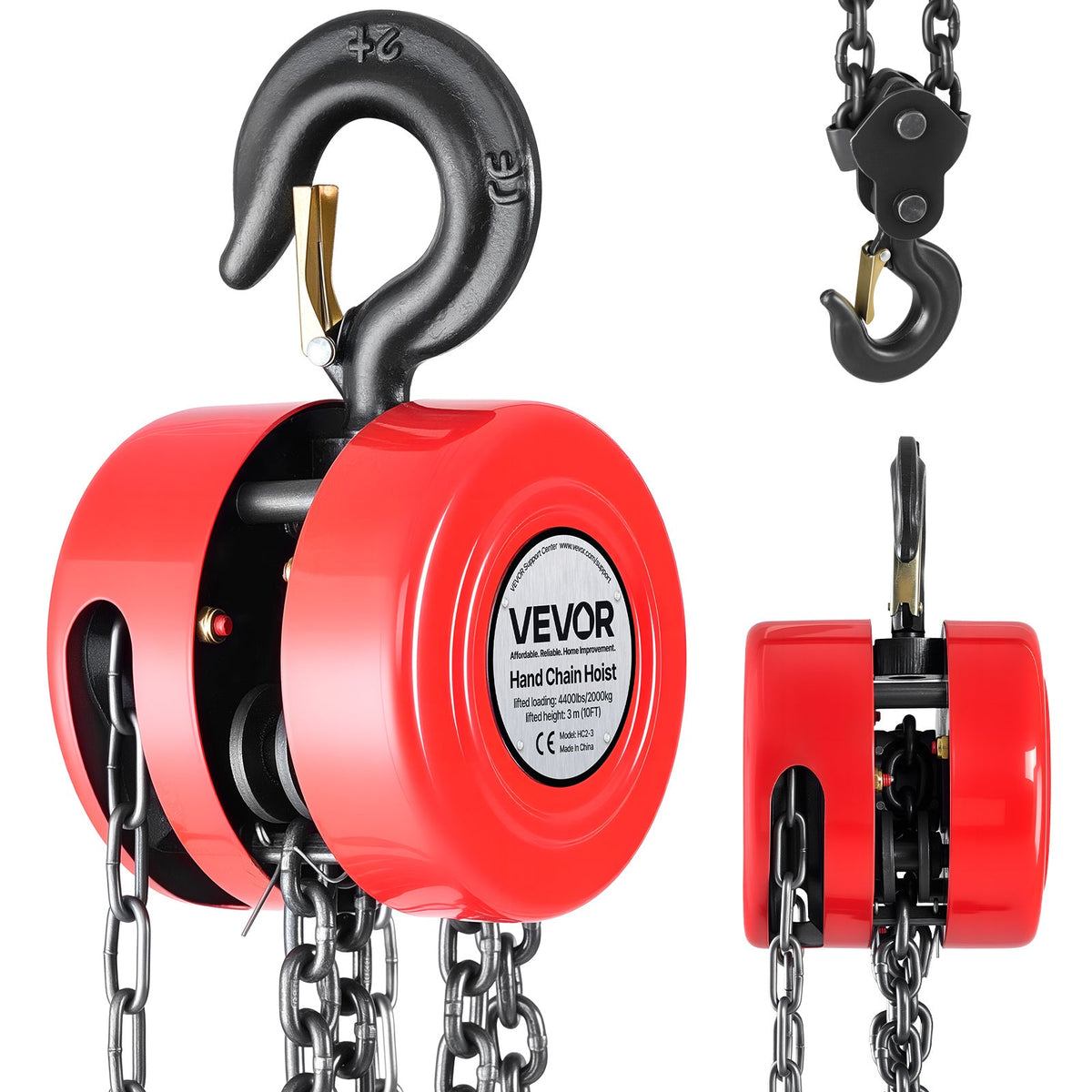 Hand Chain Hoist 2200 lb / 4400 lb Manual Chain Block with G70 Chain – 8 ft / 10 ft / 20 ft Lift Height, 360° Rotating Hooks, Security Brake, for Garage, Construction & Warehouse Lifting