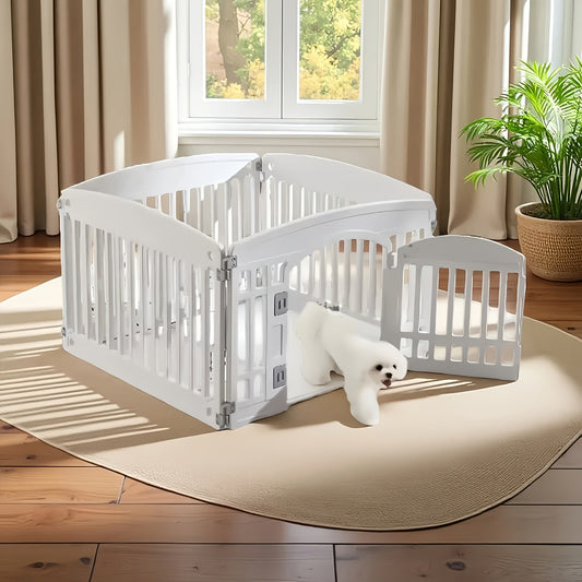 Dog Playpen with 4 Panels, Non-Slip Bottom and Locking Door, Black or White