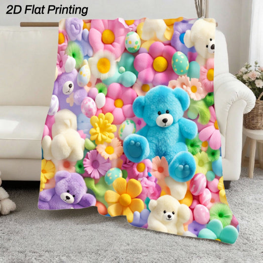 Bear Print Flannel Throw Blanket, Soft Polyester for Sofa & Bed, 40 x 50 in
