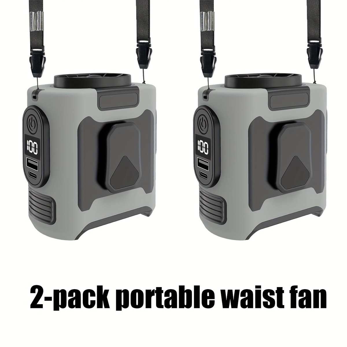 Portable Waist Fan with 10000mAh Power Bank – Wearable Belt Fan, 5-Speed 30000RPM, 40-Hour Cooling, Hands-Free Neck Fan with Dual Clips & Flashlight for Outdoor Camping Travel