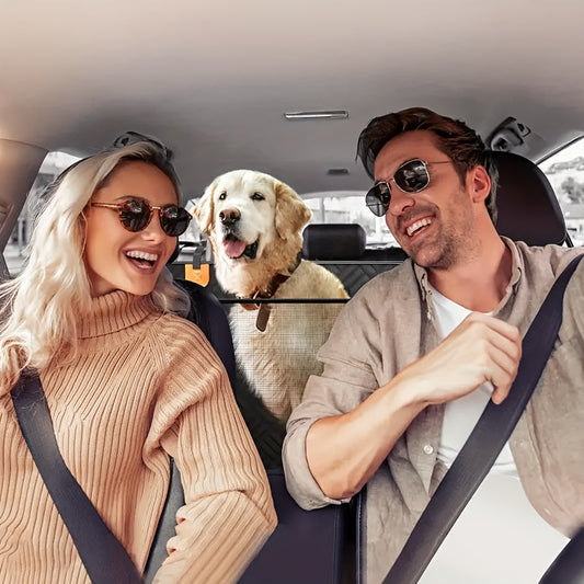 Dog Back Seat Extender with Hard Bottom, Mesh Window and Storage Pockets, Black