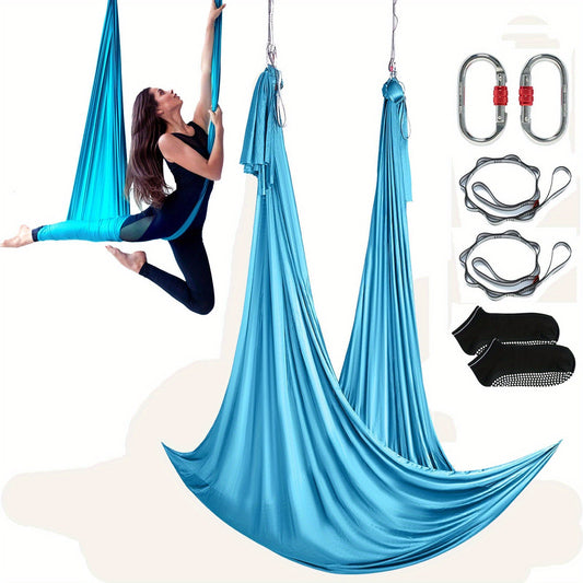 Aerial Yoga Hammock Kit in Nylon, Light Blue, Golden or Gradient Golden