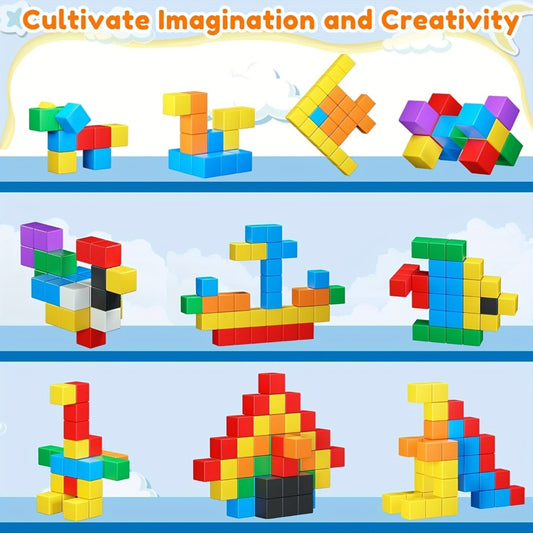 Magnetic Cube Building Blocks, 35 Pcs Rainbow Set with Sealed Magnets for Ages 3-5