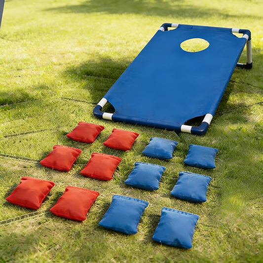 Cornhole Game Set with 12 Bean Bags for Backyard Parties and Camping