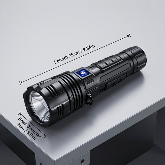 LED Flashlight, USB Rechargeable 3000mAh Battery with Zoomable Beam, Black