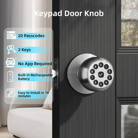 Smart Door Lock with Bluetooth App, PIN and Key Access, Auto-Lock, Silver