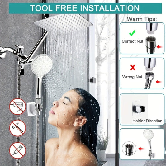 Rainfall Shower Head and Handheld Combo with 9 Settings and 11-Inch Extension Arm