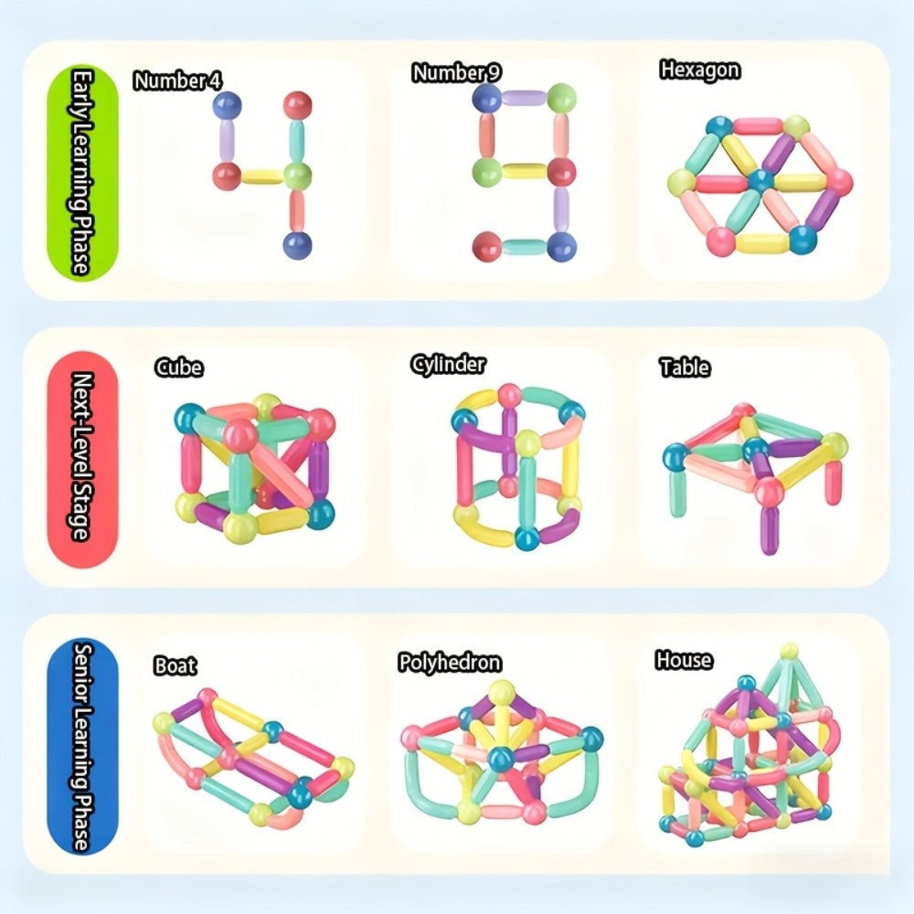 Magnetic Building Sticks Set, 62 Pcs 3D Magnetic Sticks and Balls for Kids Ages 3+