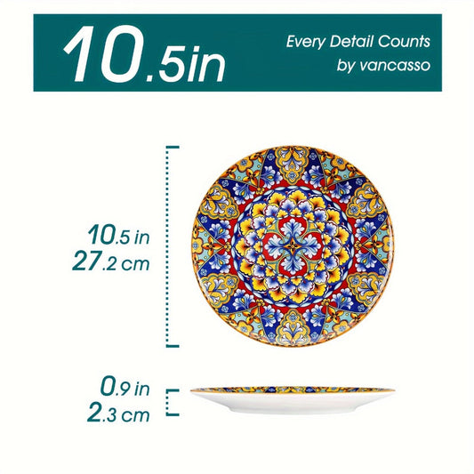 Bohemian Dinner Plates Set of 6, 10.5-Inch Colorful Patterns for Everyday Dining